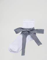 Thumbnail for your product : ASOS Gingham Bow Strap Ankle Socks