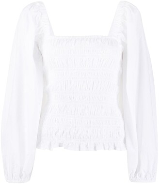 Ganni Puff-Sleeve Ruched Blouse