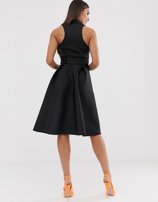 ASOS DESIGN DESIGN fold front tux prom midi dress with asymmetric detail