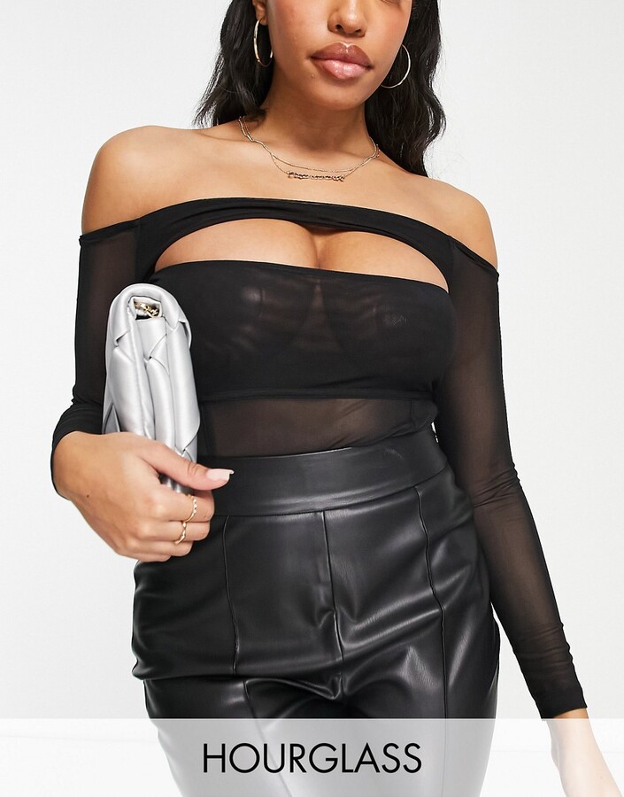 ASOS DESIGN Hourglass off shoulder mesh bodysuit in black - ShopStyle Long  Sleeve Tops