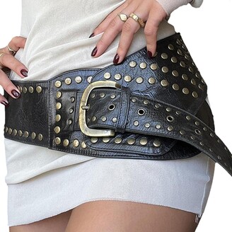 VnimVinter Women Wide Boho Disc Leather Belt Vintage Western