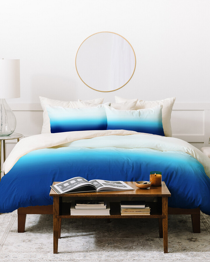 Deny Designs Jacqueline Moldonado Ombre Waves Blue Green Duvet Set with Pillow Sham Twin 