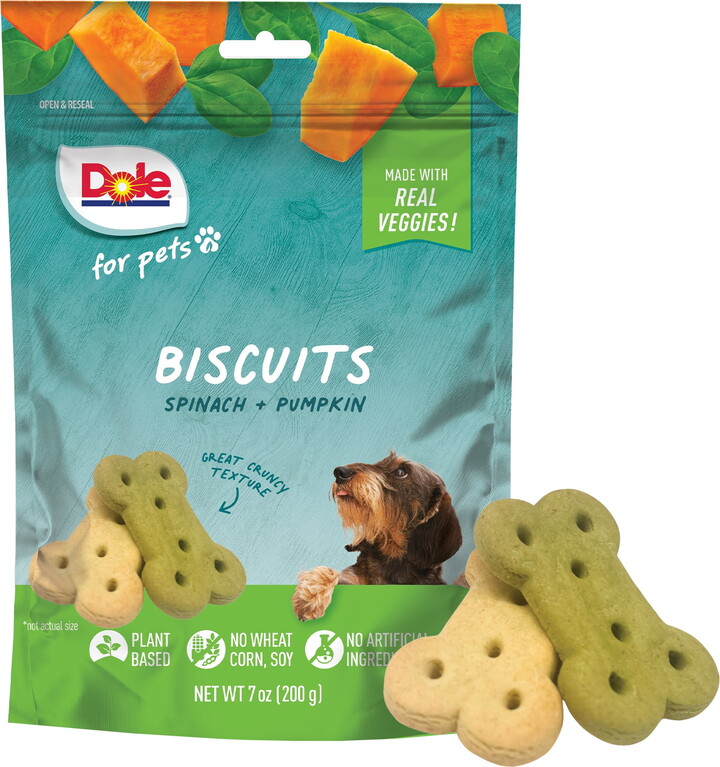 Dole Freshly Fetched Dog Biscuit Treats, Spinach & Pumpkin Flavors, No Wheat, Corn or Soy, 7oz