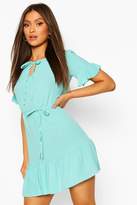 Thumbnail for your product : boohoo Ruffle Hem Tie Detail Belted Mini Dress