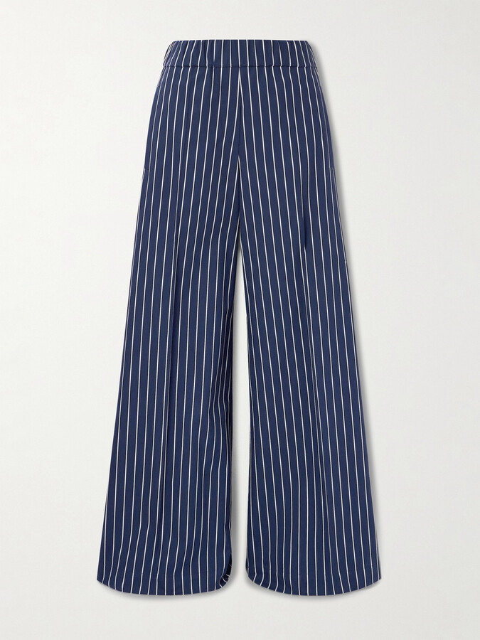 Brunello Cucinelli Striped Cotton And Silk-blend Twill Wide-leg Pants - Blue
