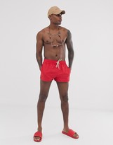 Thumbnail for your product : ASOS DESIGN DESIGN swim short in red with contrast drawcord super short length