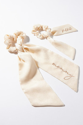 Anthropologie Embroidered Scarf Scrunchie Set By in White