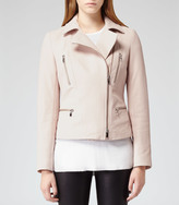 Thumbnail for your product : Reiss Mona TEXTURED LEATHER JACKET PINK