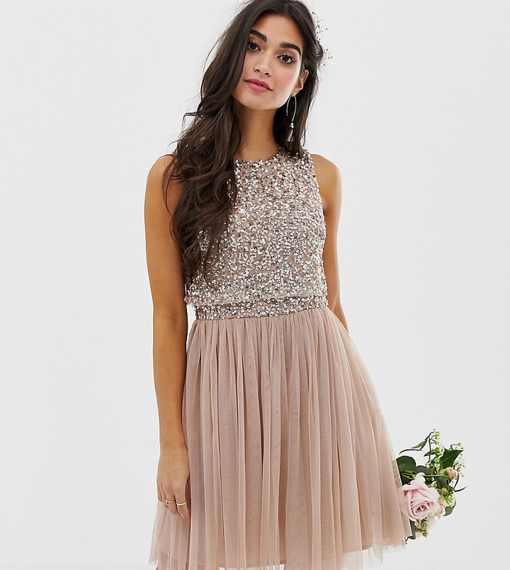 Maya Petite Bridesmaid sleeveless mini tulle dress with tonal delicate