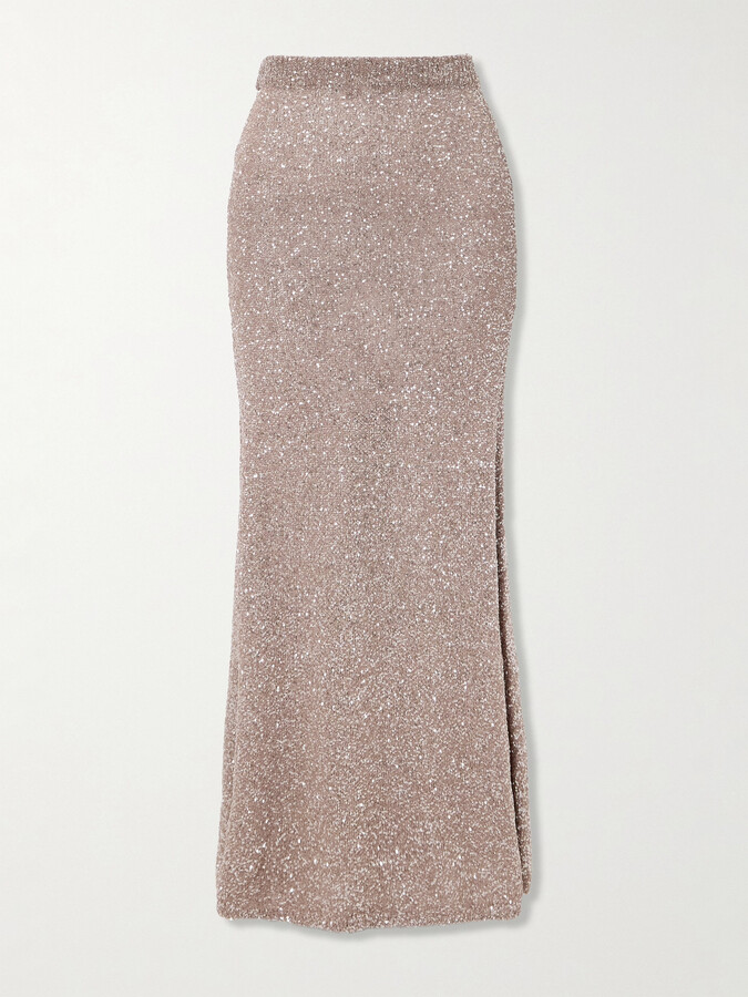 Balenciaga Sequined Knitted Maxi Skirt - Neutrals