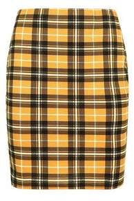 New Look Tall Mustard Check Tube Skirt