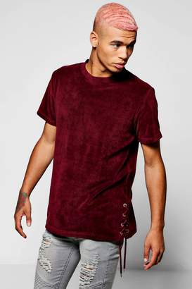 boohoo Skater Velour T-Shirt With Lace Detail