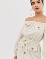 Thumbnail for your product : ASOS DESIGN off shoulder utility mini dress with pocket detail