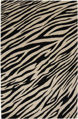 Dakota Fields Strickland Animal Print Hand Knotted Wool Ivory/Black Area Rug