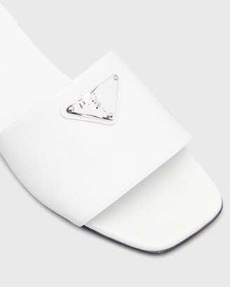 Prada Calfskin Logo Flat Slide Sandals - ShopStyle