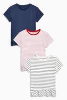 Thumbnail for your product : Next Girls Navy/Red/White Short Sleeve Peplum T-Shirts Three Pack (3-16yrs)
