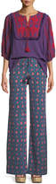 Thumbnail for your product : Figue Ipanema Floral-Stripe Split Wide-Leg Silk Pull-On Pants