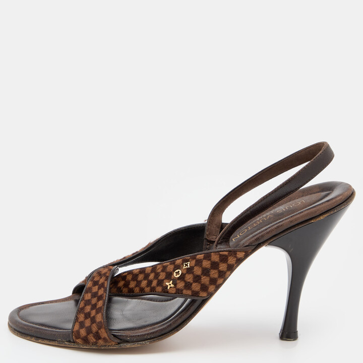Louis Vuitton Brown Damier Ebene Calf Hair and Leather Slingback Sandals  Size 38 - ShopStyle