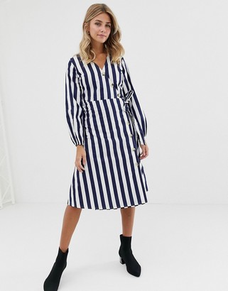 Influence stripe midi dress with button detail