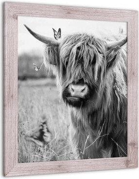 Union Rustic Black And White Highland Cow Framed On Plastic/Acrylic Print