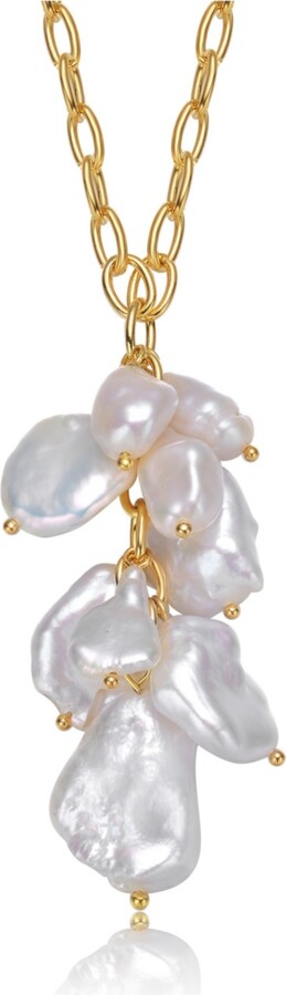 Genevive Elegant Sterling Silver 14K Gold Plated 23MM Genuine Freshwater Baroque Pearl Pendant Necklace