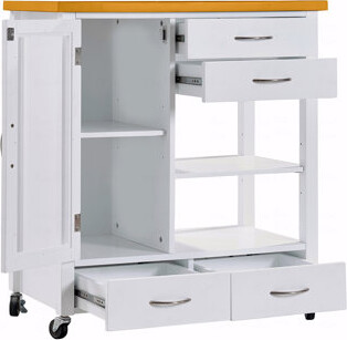 Kitchen Island Cart With Walnut Wood Top, Rolling Storage Cabinet On Wheels With Drawers, Sideboard Buffet With Towel Bar