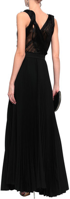 Victoria Beckham Draped Organza-paneled Pleated Wool Gown
