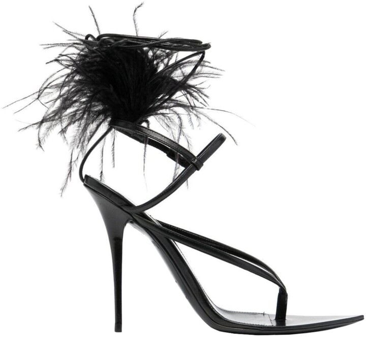 black feather platform heels