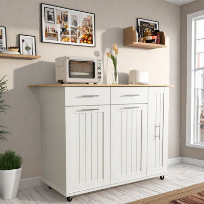 Lark Manor Rolling Kitchen Island With Drop Leaf 3 Tier Pull Out Cabinet Internal Storage Rack And Towel Rack