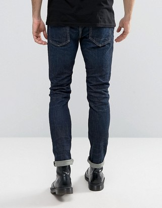 AllSaints Keiko Cigarette Jeans In Indigo Blue With Knee Rips