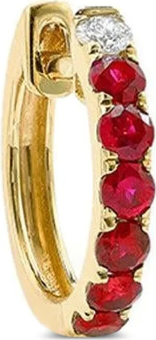 Robinson Pelham 14K yellow gold ruby and diamond midi hoop earring