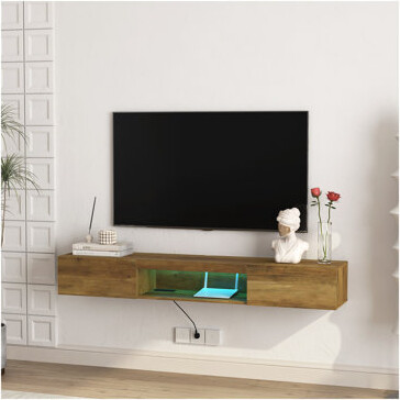 Wrought Studio Floating TV Stand, Wall Mounted TV Shelf With LED Lights & Power Outlet,Wall Mounted Floating 65\
