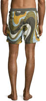 Thumbnail for your product : Tom Ford Swirl-Print Swim Trunks, Army/Blue