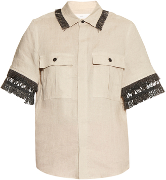 Toga Fringle-trimmed linen short-sleeved shirt