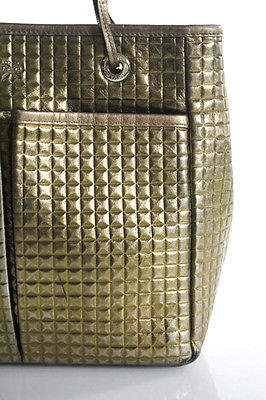Anya Hindmarch Metallic Gold Leather Quilted Double Strap Small Tote Handbag