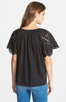 Thumbnail for your product : MICHAEL Michael Kors Eyelet Tie Front Cotton Peasant Top (Regular & Petite)