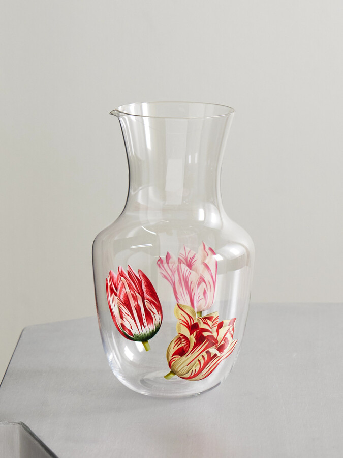 Lobmeyr Tulipmania Painted Crystal Glass Water Pitcher - Neutrals