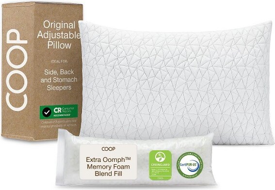 Coop Home Goods CoopHomeGoodsOriginalAdjustablePillow,QueenSizeBedPillowsforSleeping,CrossCutMemoryFoam-MediumFirmBack,Stomach&SideSleeper