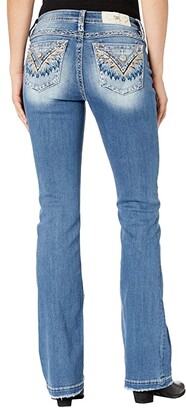 Miss Me Feather Pocket Bootcut in Medium Blue