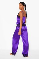 Thumbnail for your product : boohoo Eyelash Lace Trim Cami And Pants Set