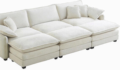 Hokku Designs Oversized Modular Cushioned Sofa with 3 Ottomans Modular Sofa Set to work as Sleeper Sofa Bed  6 - Piece Sofa Set with One 3 Seater Sofa and Three O