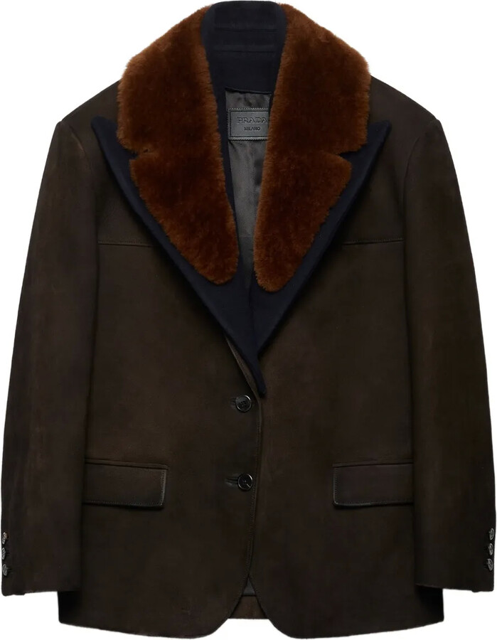 Prada Shearling-Collar Suede Coat