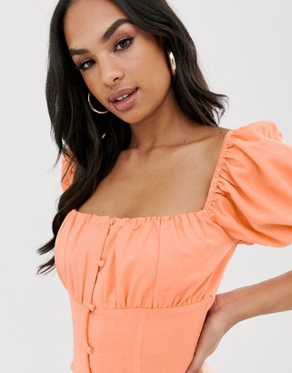 ASOS DESIGN sweetheart ruched bust button through mini dress