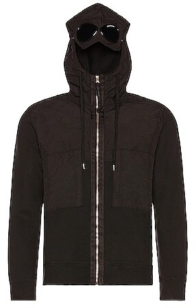 C.P. Company Diagonal Fleece Mixed Goggle Hoodie in Black - ShopStyle