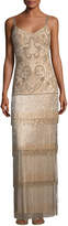 Thumbnail for your product : Aidan Mattox Beaded Fringe Column Tiered Long Evening Gown