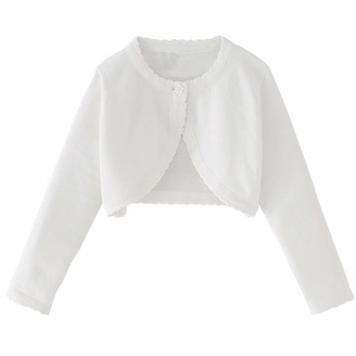 Kaerm Little Girls Long Sleeve Cotton Cardigan Sweater Button Closure Bolero  Jacket Shrug for Wedding Dress White 4-5 Years - ShopStyle