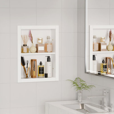 Ophelia & Co. Medicine Cabinet Wall Niche – Wood – 2-Tier Bathroom Niche Insert For Drywall In-Wall Shelf Replacement Cabinet For Living Room And Bathroom Storage
