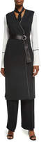 St. John Collection Milano Knit A-Line Long-Line Vest W/ Napa Leather