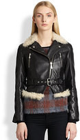 Thumbnail for your product : McQ Lamb Shearling-Trimmed Leather Motorcycle Jacket