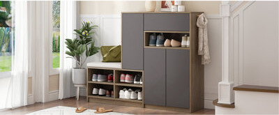 ON-TREND 2-In-1 Shoe Storage Bench & Shoe Cabinets, Multi-Functional Shoe Rack With Padded Seat, Versatile Shoe Storage Solution With Adjustable Shelv